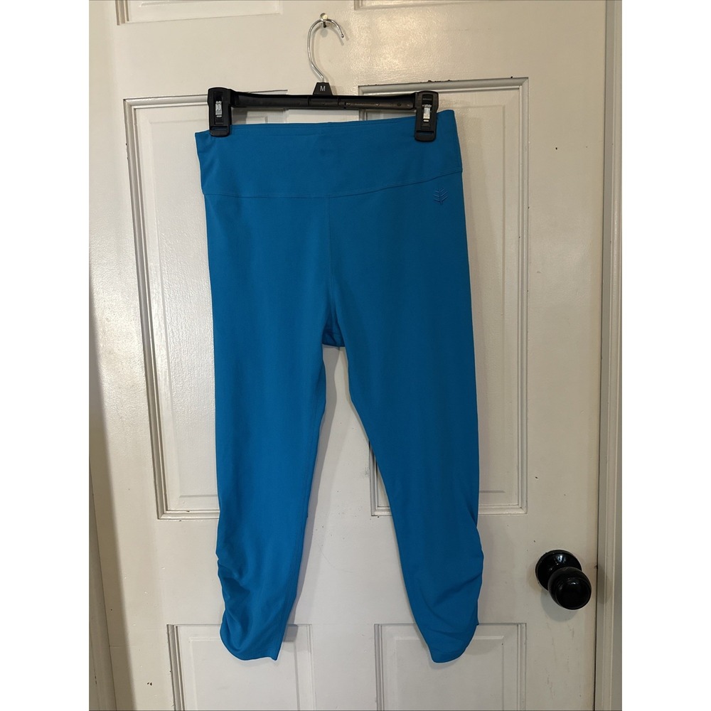 Coolibar UPF 50+ SWELL WAVE SWIM CAPRIS STYLE: 10241 Sz XS Cyan Blue Ruched Legs